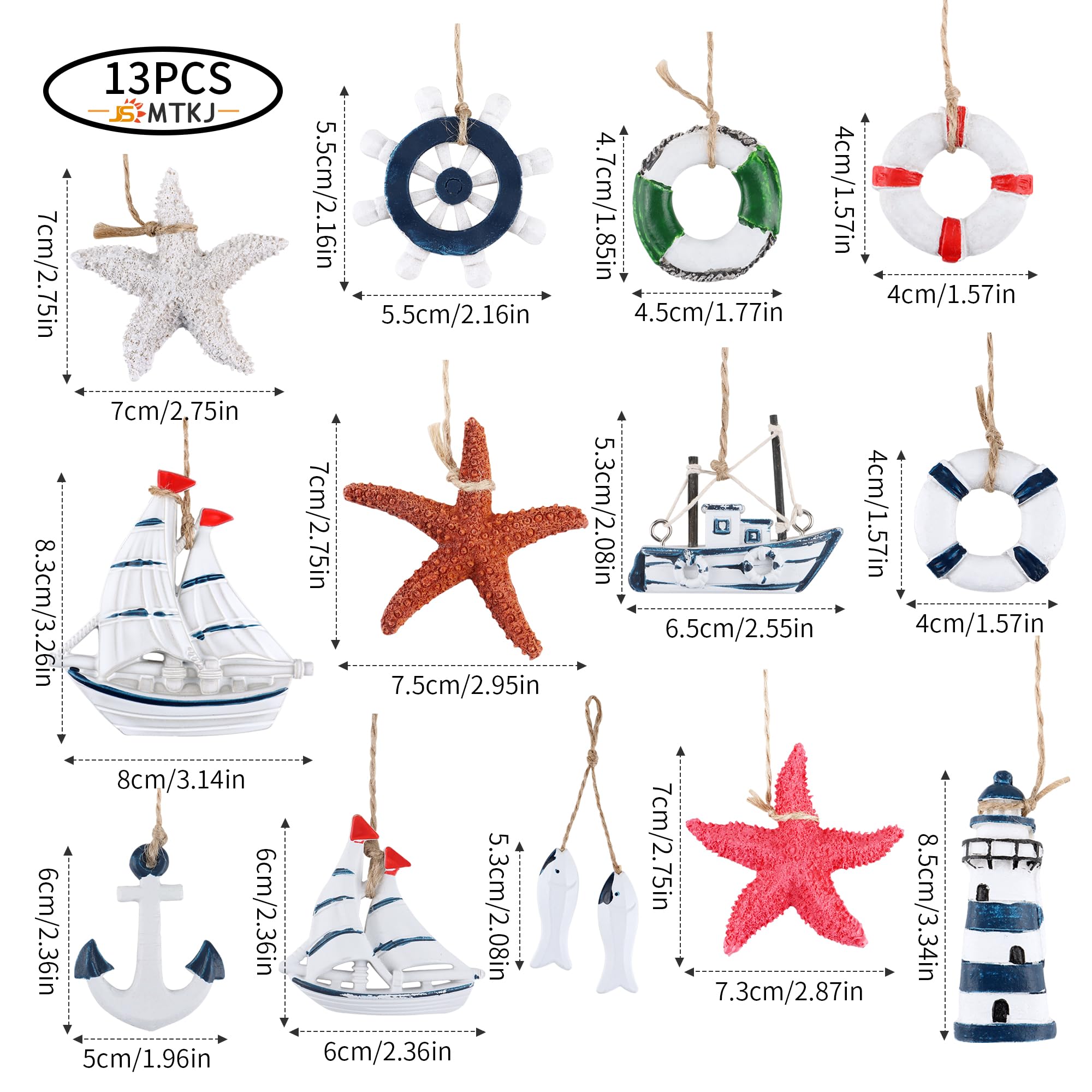 13 Pièces Decoration Marine Kit, Ornements de Mur Côtiers de Plage, Décoration à Suspendre Maritime pour Méditerranée, Chambres Nautiques, Décoration de Fête