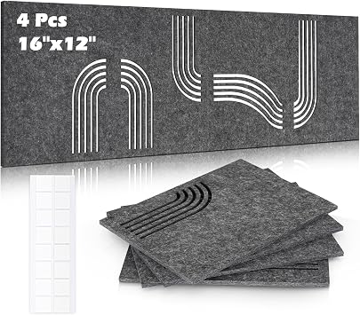 DOLLAR BOSS Felt Cork Tiles 4 Pcs 16" X 12" Wall Art Acoustic Panels Soundproof Panels Fretwork Decorative Sound Absorbing Panel for Recording Studio Office Home, Grey