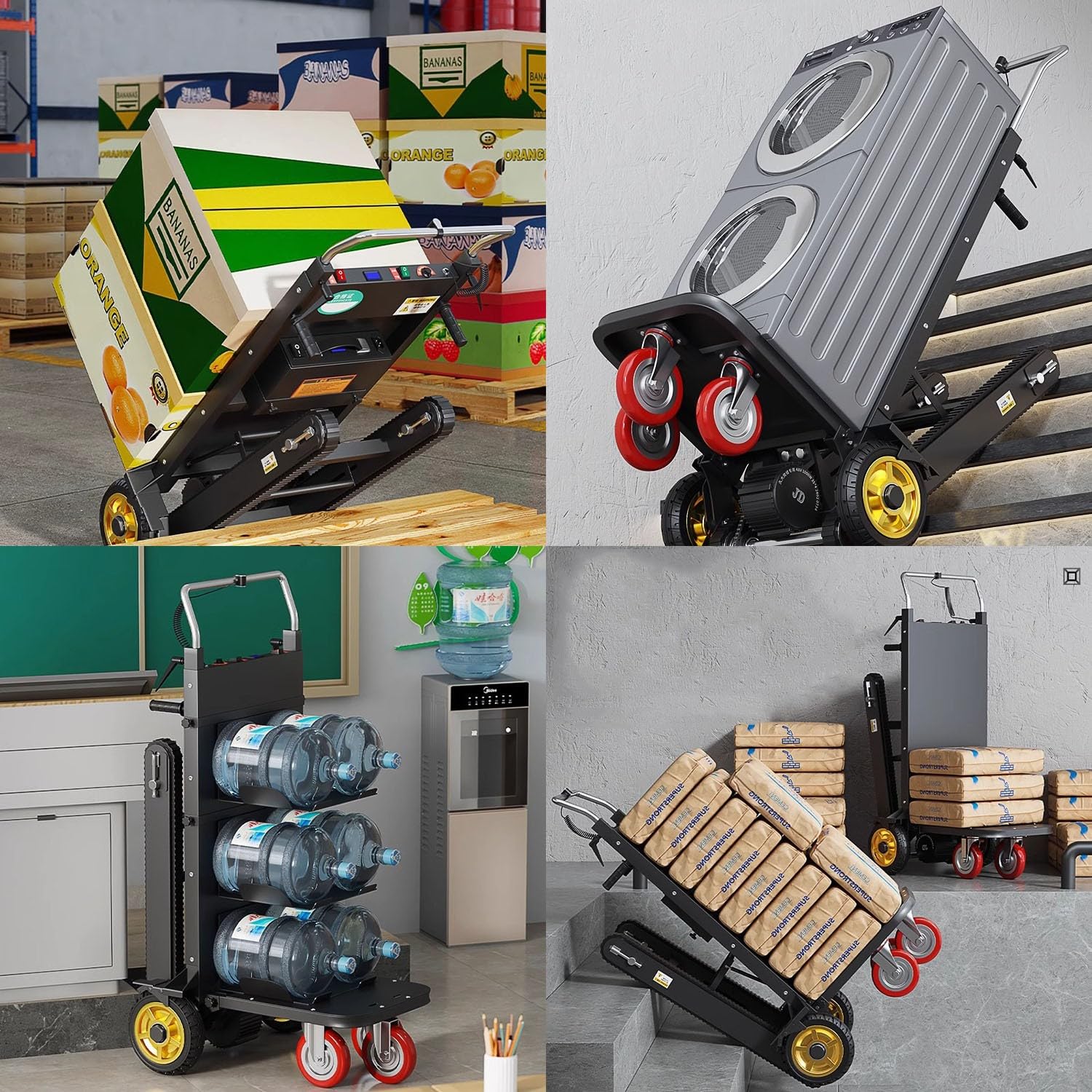 Carrello Saliscale Pieghevole con Cingoli in Gomma,Carrello Montascale Elettrico,Montascale Elettrico - Carrello per Sacchi,Outils De Transport pour Monter Et Descendre Les Escaliers a