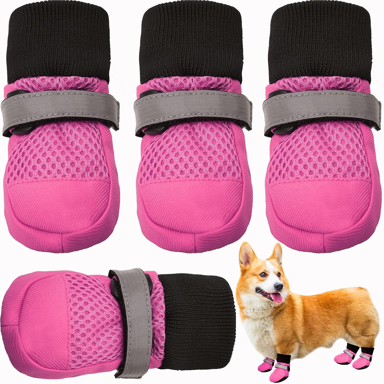 CALHNNA 4 PCS Dog Boots for Small Medium Dog, Dog Booties- Dog Shoes for Pup with Soft Nonslip Soles, Dog Paw Protector for Daily