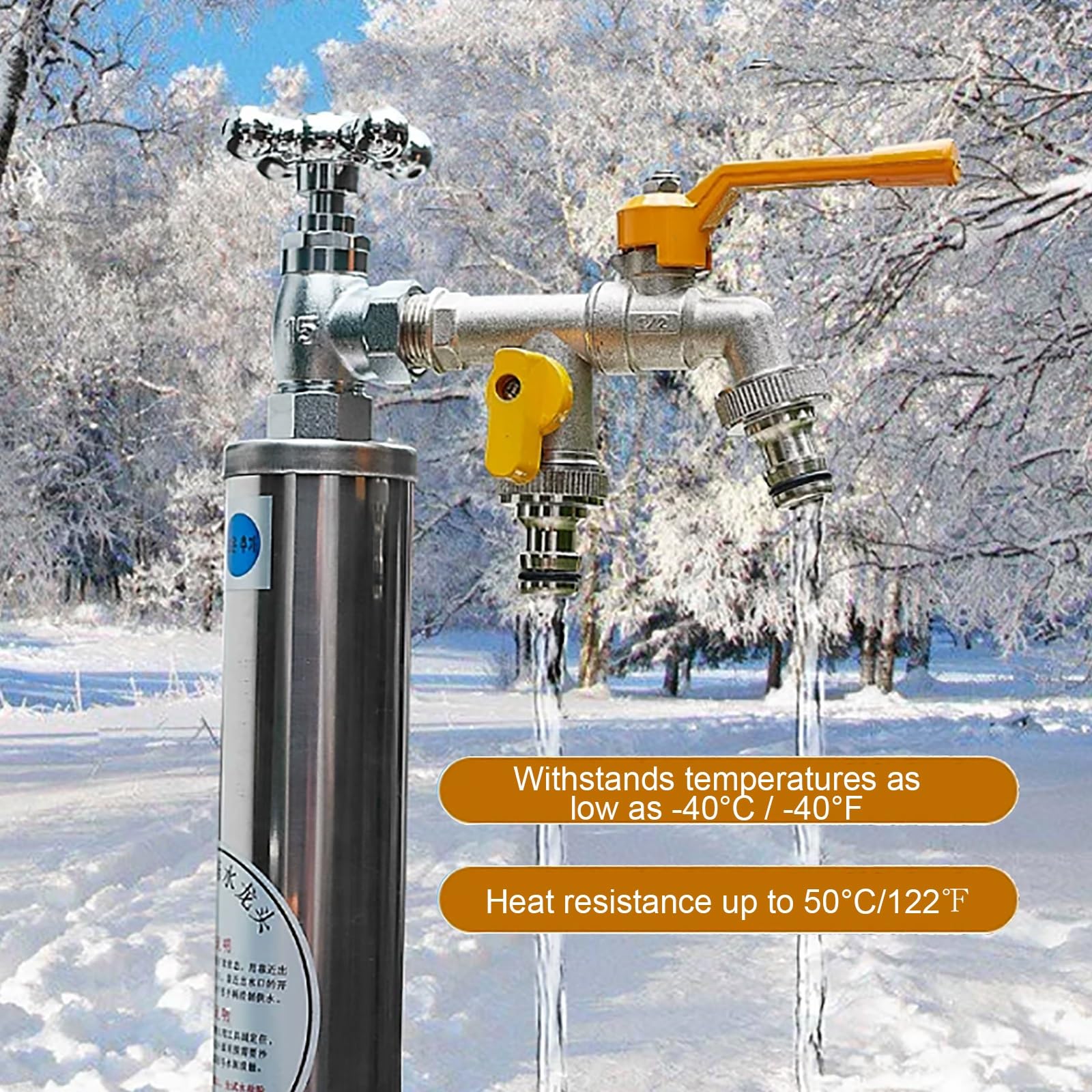 Colonne d'eau de Jardin Extérieure en Acier Inoxydable 304, Colonne d'eau Verticale Antigel avec Robinet À Double Sortie, Fontaine à colonne pour Jardin et Cour(120cm/47in)