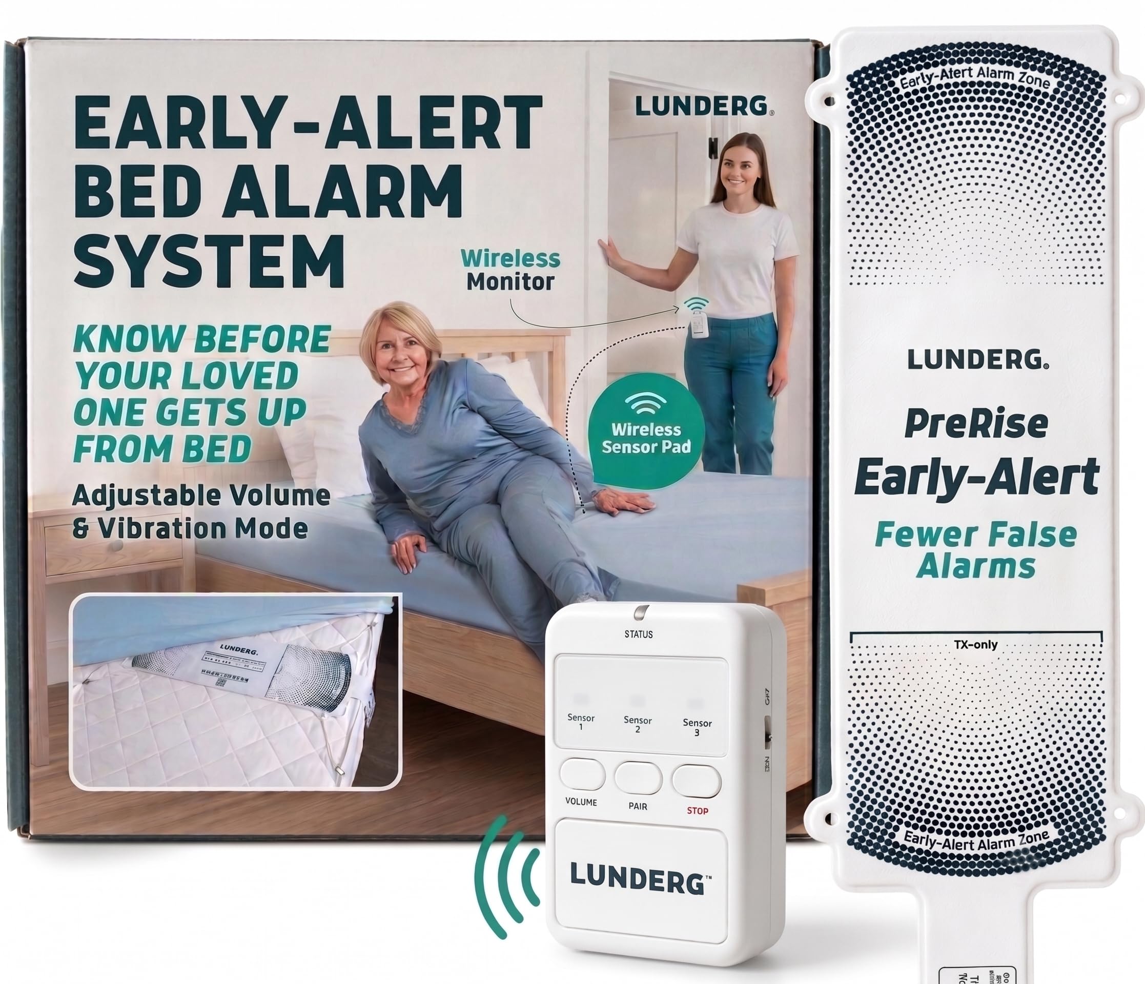 Alerts Caregivers Before They Get Up. No Loud In-Room Alarm To Frighten Your Loved One. Great For Dementia Care. US Company. Lunderg Wireless Early Alert Bed Alarm System for Elderly & Fall Prevention
