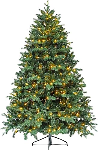 Molezu Árbol de Navidad artificial completo de 7 pies para decoración abeto con bisagras 450 L verde fácil de montar con soporte y conexión de