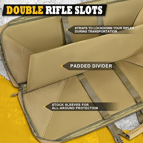 Miniatura 2 de DULCE DOM Funda para rifle doble, bolsa larga acolchada suave para rifles, estuche táctico para almacenamiento para escopetas, tiro, caza, mochila
