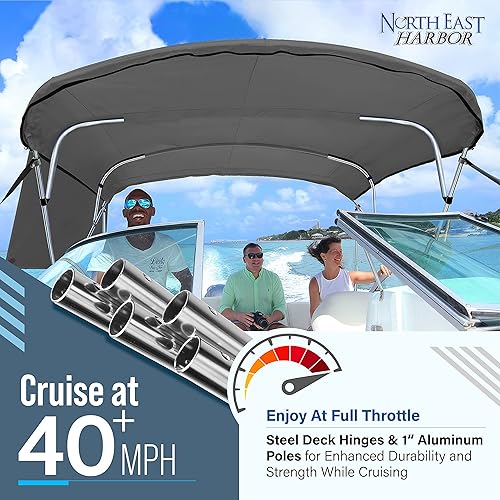 Miniatura 4 de KNOX Universal 4-Bow Bimini Tops for Boats Cover Side Walls, Support Poles, Fade-Proof 900D Marine Canvas, Storage Boot, Sun Shade Canopy for