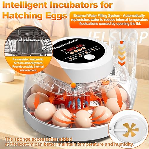 Miniatura 5 de Incubadora de huevos mejorada para incubar huevos, capacidad de 12 huevos con girador automático de huevos, control de temperatura y humedad, vela
