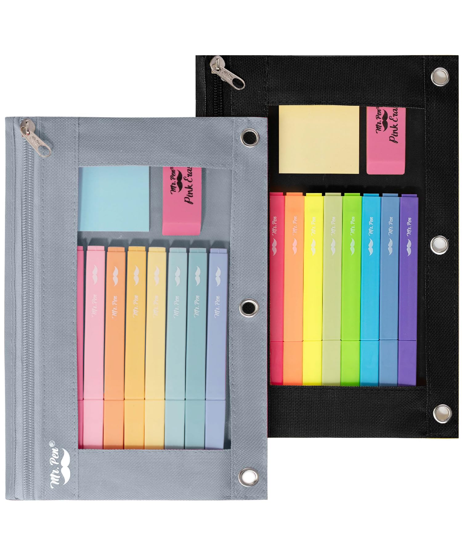 Mr. Pen- Pencil Pouch for 3 Ring Binder, 2 Pack, 10"x6.75", Smooth Zipper