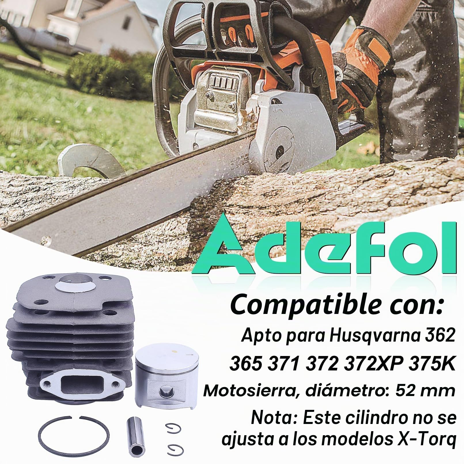 Adefol 52 mm Cilindro Pistón Empaquetadura Kit Para Husqvarna 372XP 371 365 362 375K Big Bore Motosierra con Bujía Cojinete de agujas para 503 93 93 72