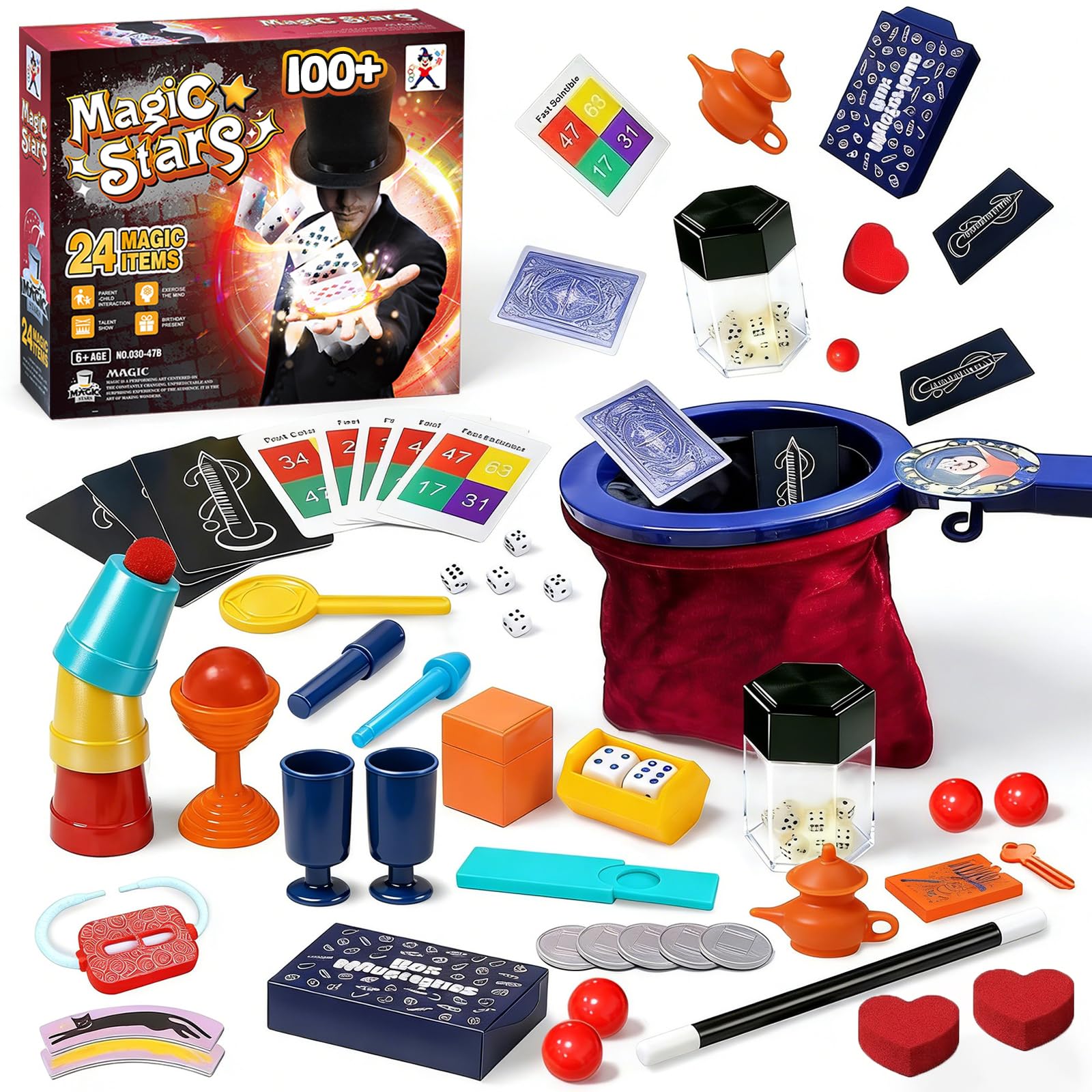 Magic Kit for Kids - 24 in 1 Magic Tricks Magician Starter Set with Video Instructions for Easy Learning, Christmas Halloween Birthday Gifts for Ages 6 7 8 9 10 11 12 Years Old Boys Girls