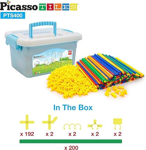 Miniatura 6 de PicassoTiles Juego de construcción de 400 piezas de juguetes de construcción de paja para niños, juguetes de construcción entrelazados de