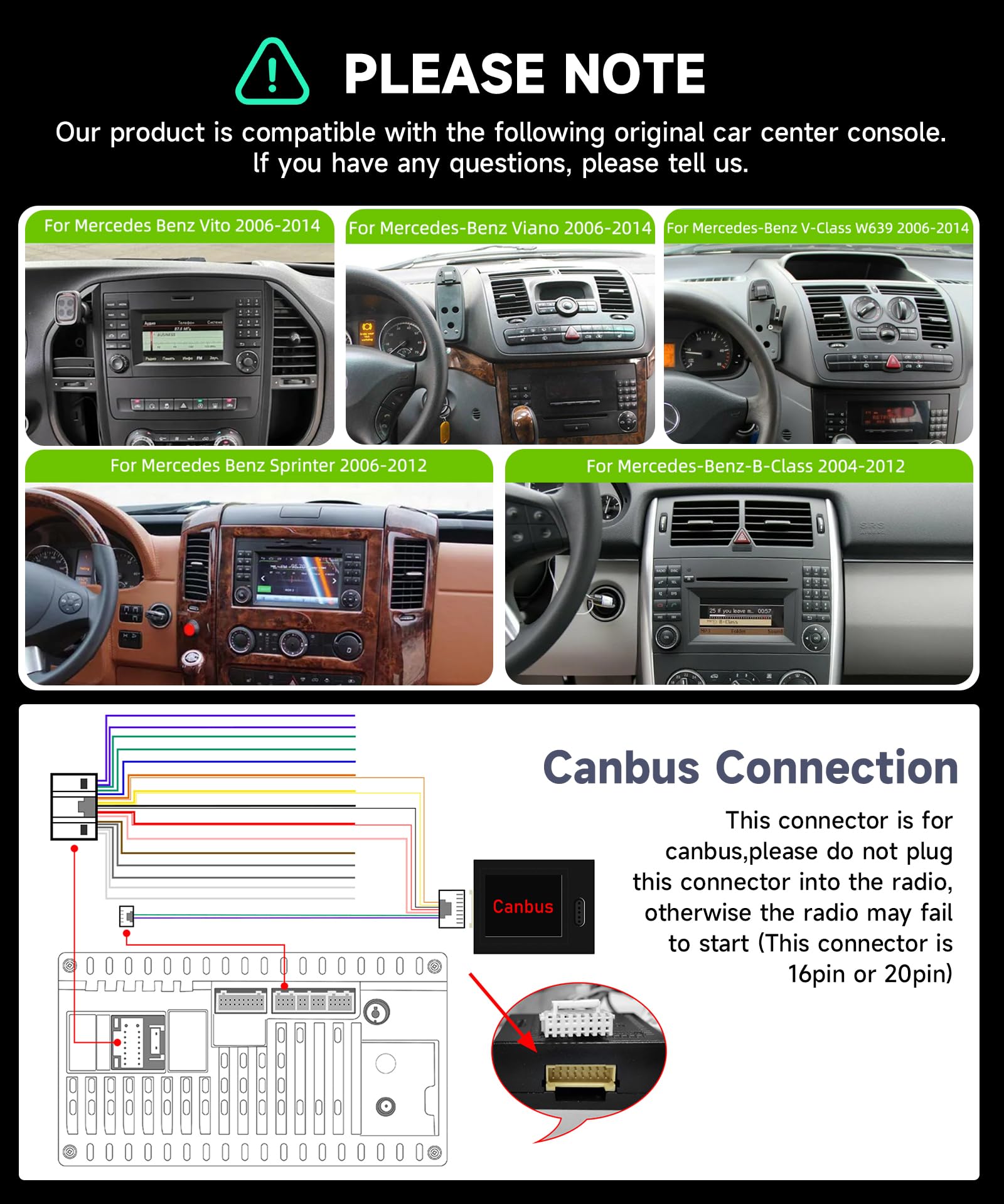 8 Core 4G+64G DAB+ Android Autoradio für Mercedes Benz A/B Class W169 W245 B200 W639 Vito Viano W906 Sprinter Wireless Carplay Android Auto, 9 Zoll Radio GPS WiFi Bluetooth FM/RDS/DSP Rückfahrkamera