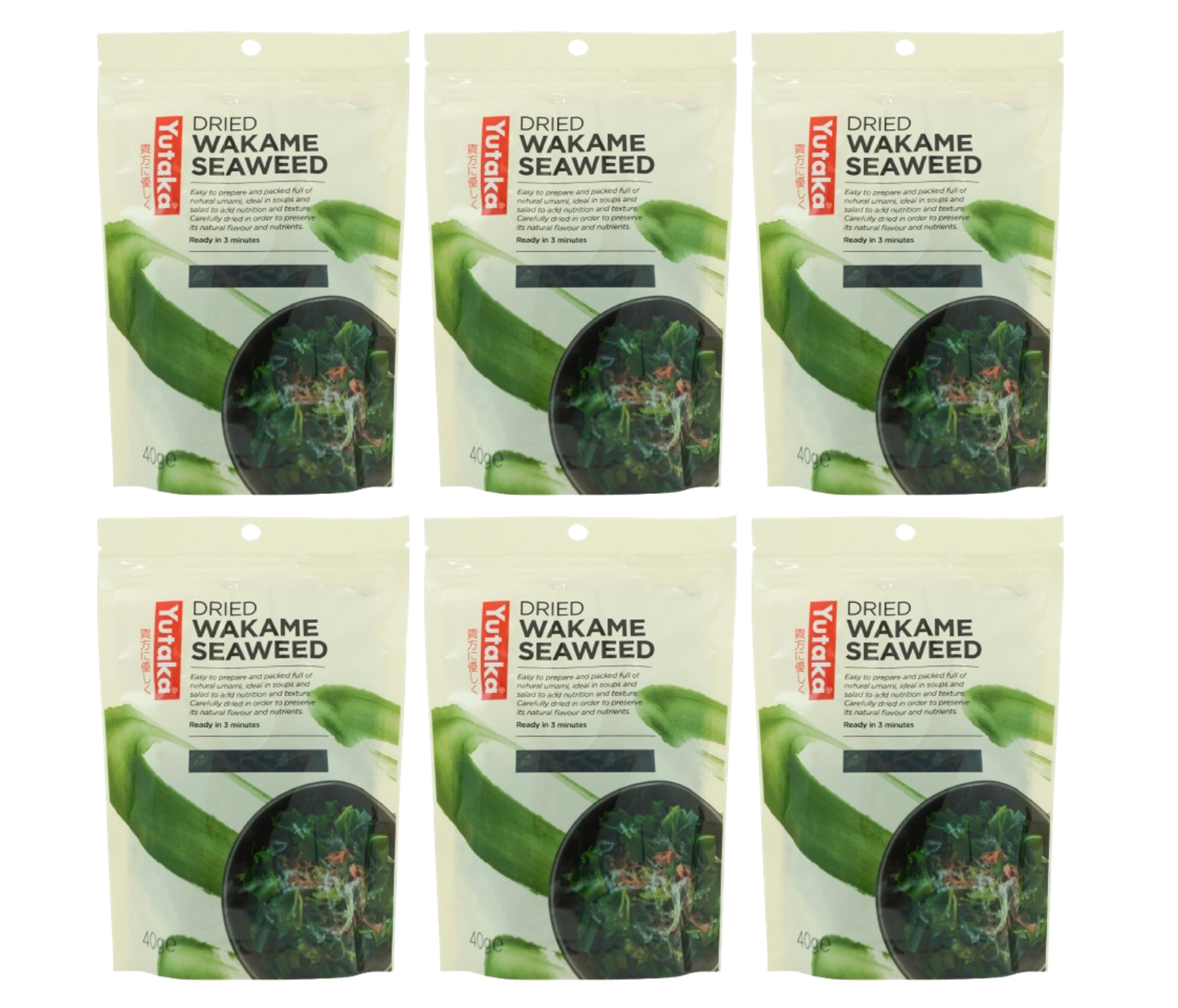 Yutaka - Dried Wakame Seaweed, 40g x 6 Packs - Natural Sea Vegetable - Rich in Umami, Nutrients & Minerals - Ideal for Miso Soup, Salads, Ramen, Sushi & Healthy Asian Dishes