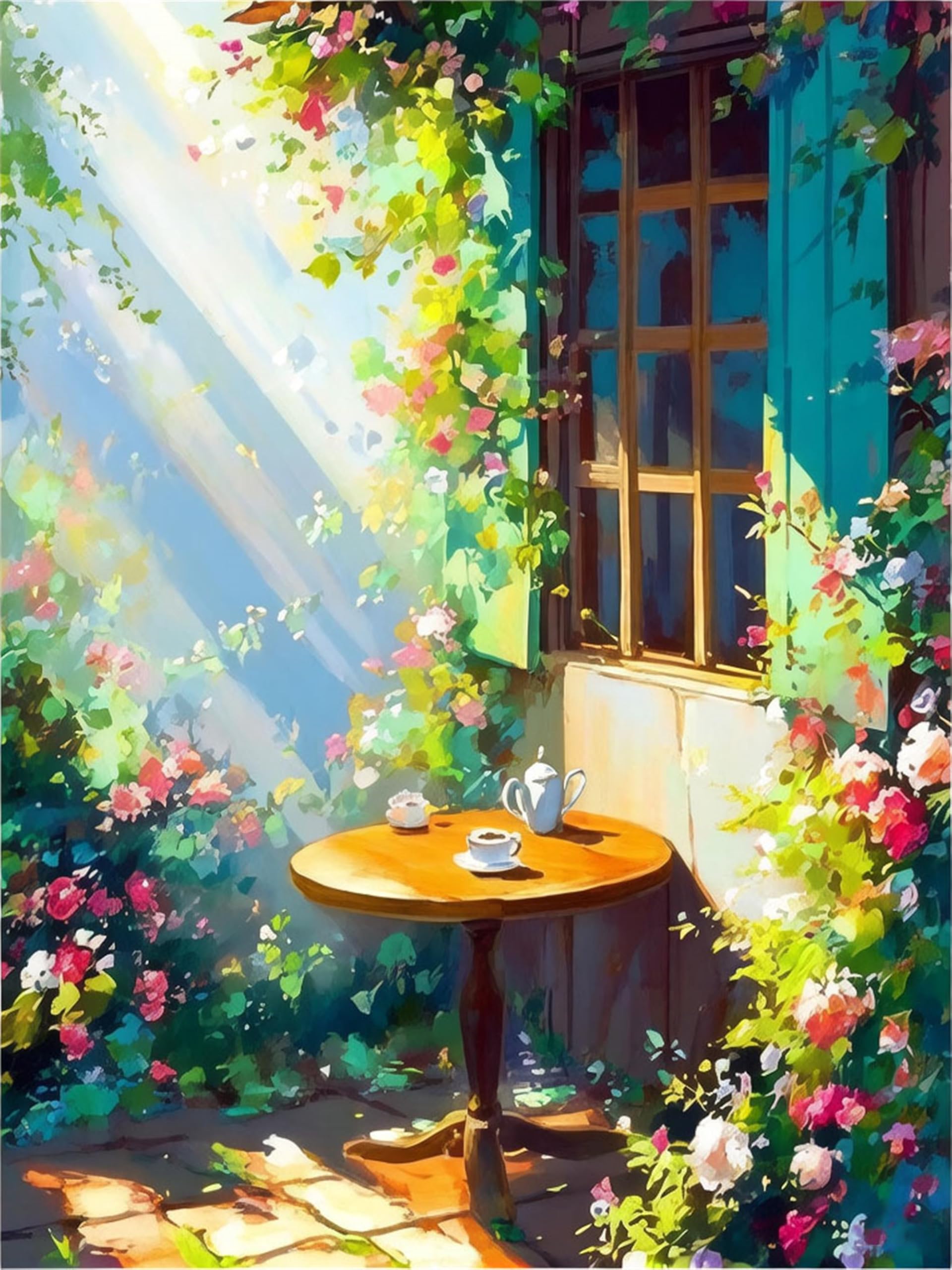 Nanjdian Windowsill Adults Paint By Number Kits,Painting By Number Kits On Canvas,Large Color By Numbers Adult Watercolor Gifts For Friends Wall Decor (Windowsill)