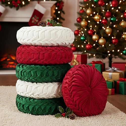 Miniatura 12 de Yerliker 6 cojines de suelo redondos de terciopelo de 15 pulgadas, cojines flexibles de colores, almohadas alternativas para sofá, silla, sala de