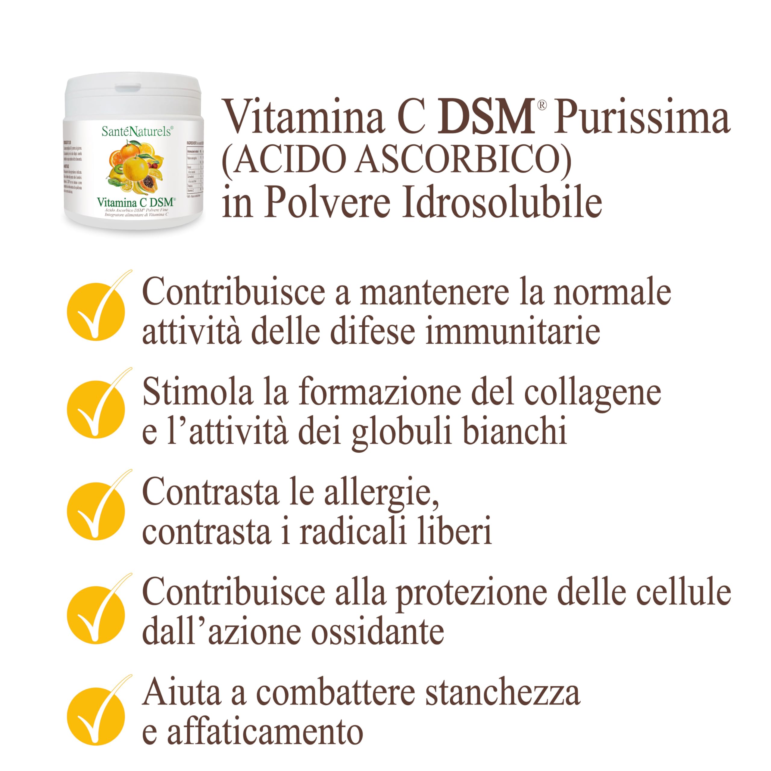 Acido Ascorbico Puro DSM 500g ● Vitamina C in Polvere Pura Fine e Idrosolubile ● Integratore Alimentare Naturale ● No Ogm, No Lattosio, No Glutine ● Produzione Europea