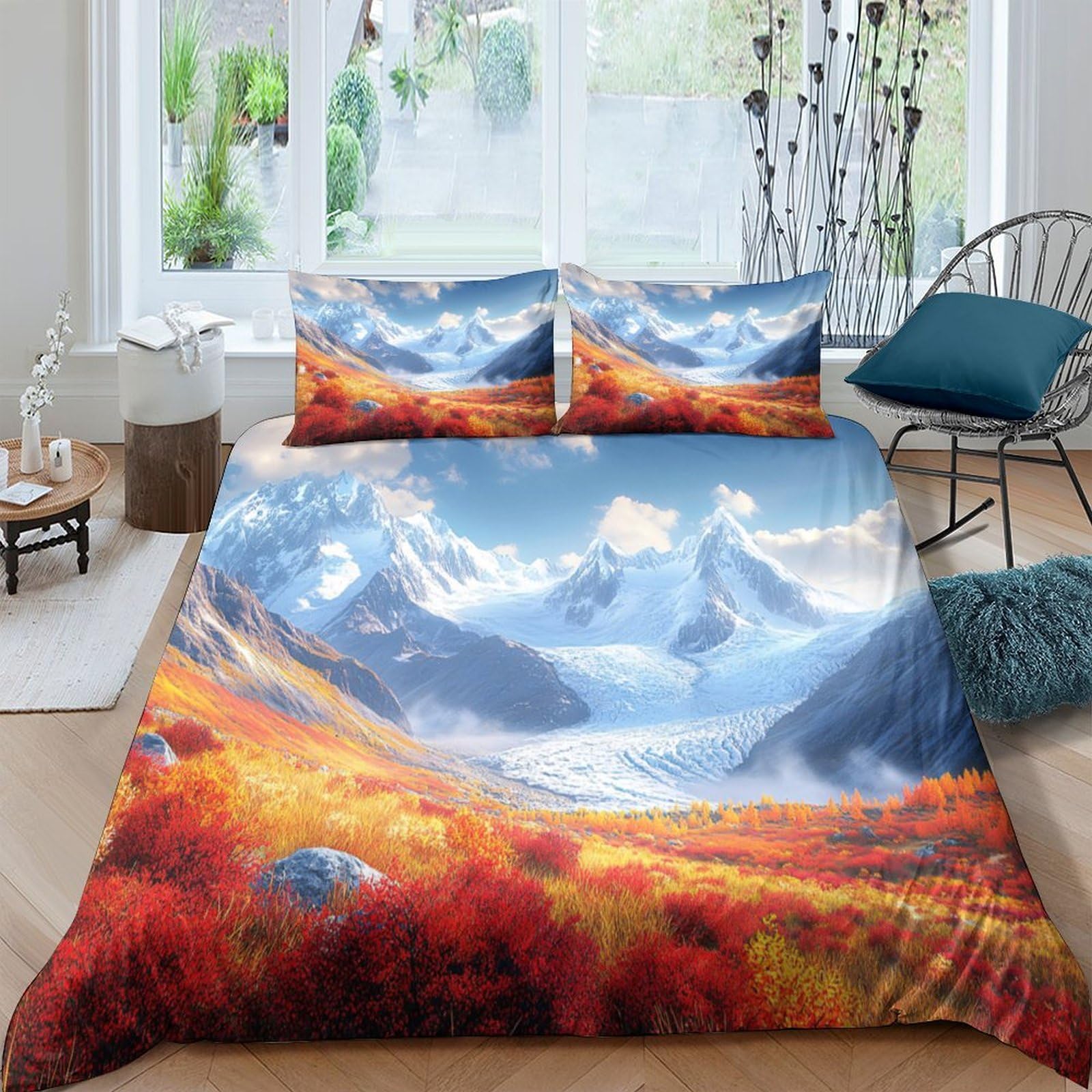 Ctjqhvkz Style-3 3D Printed Autumn Mountain Landscape Fitted Sheet Microfiber Soft Mattress Cover For Bedroom Guestroom Decor Single（135X200cm）