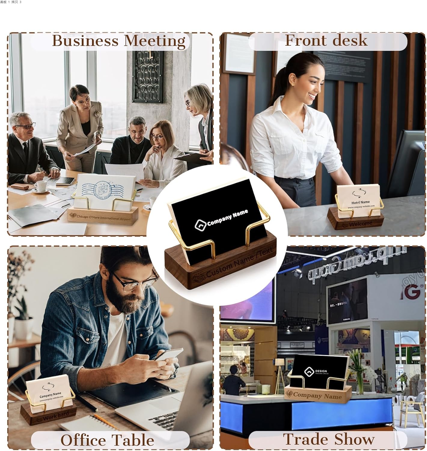 HJX Custom Business Card Holder for Desk - Personalized Engraved Name Logo Wooden Business Card Organizer, Customized Business Card Desktop Display Gifts for Men Women (Bulk)