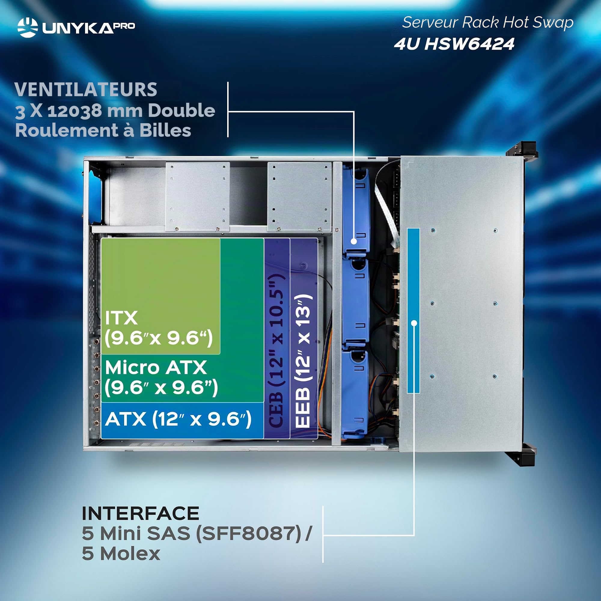 UNYKAch Châssis Serveur Rack Hot Swap 4U/24 Baies PYROJEWEL-A-20052233