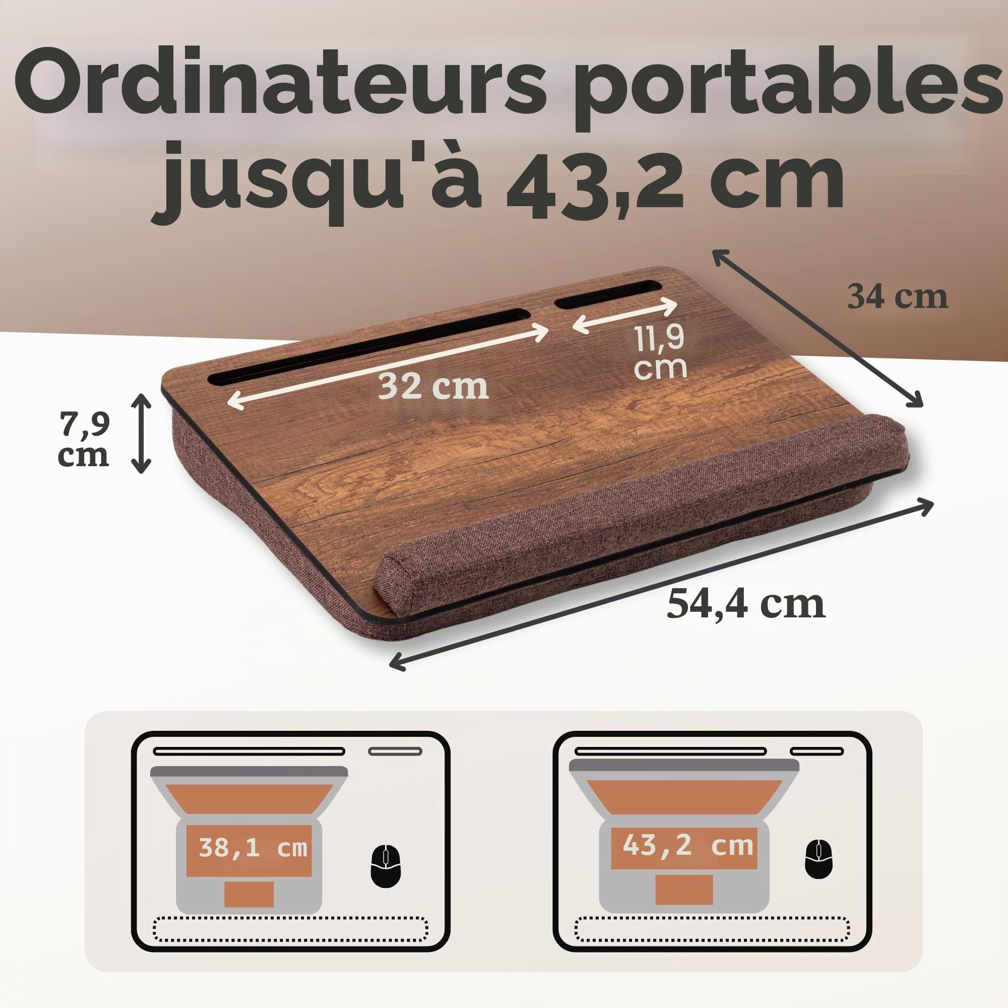 Vigo LS02X Plateau en Bois pour Ordinateur Portable Noyer Marron