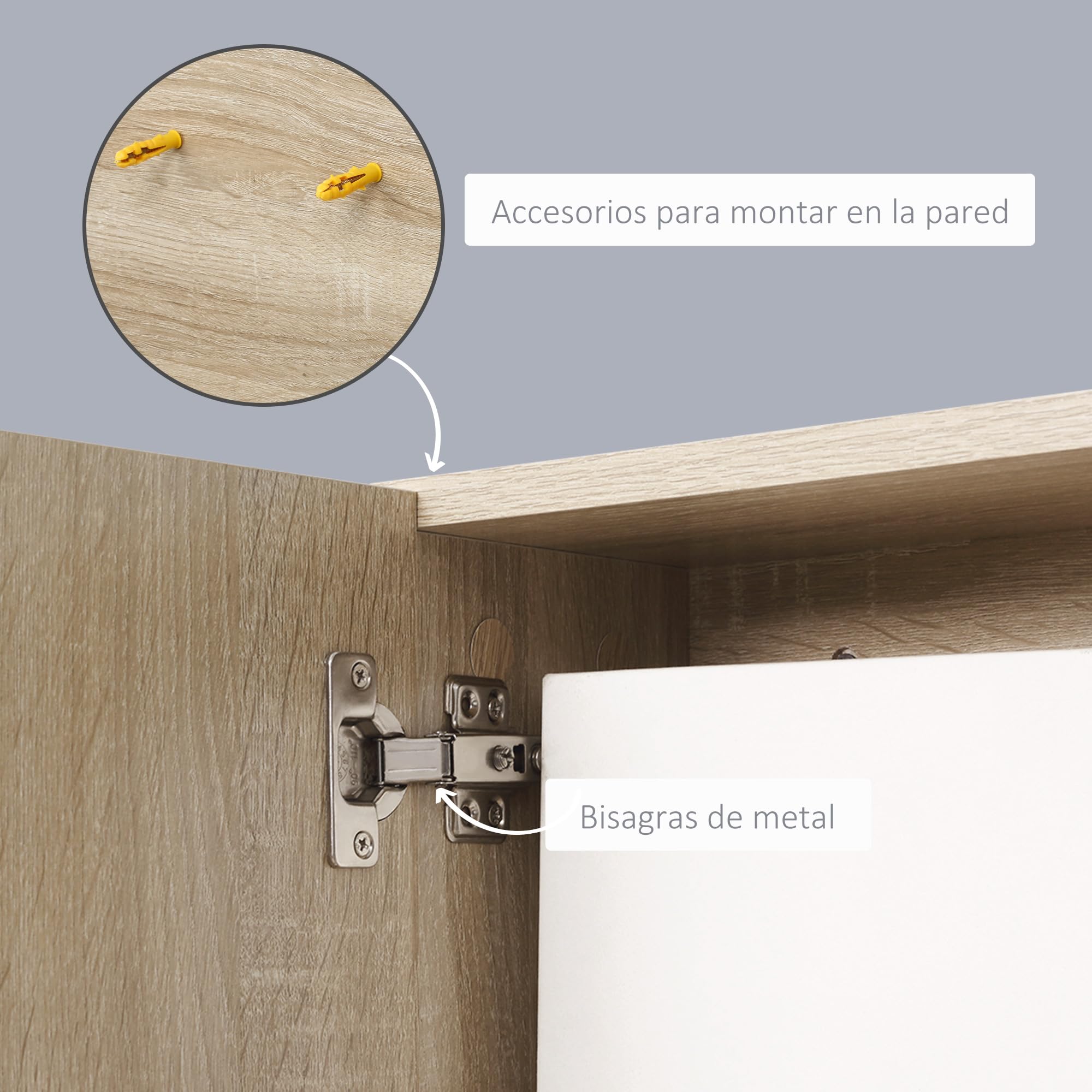 kleankin Armario de Baño con Espejo 3 Estantes Moderno 60x18x50 cm Natural | Armario con Espejo para Baño, Estantes Abiertos, 1 Estante Interior