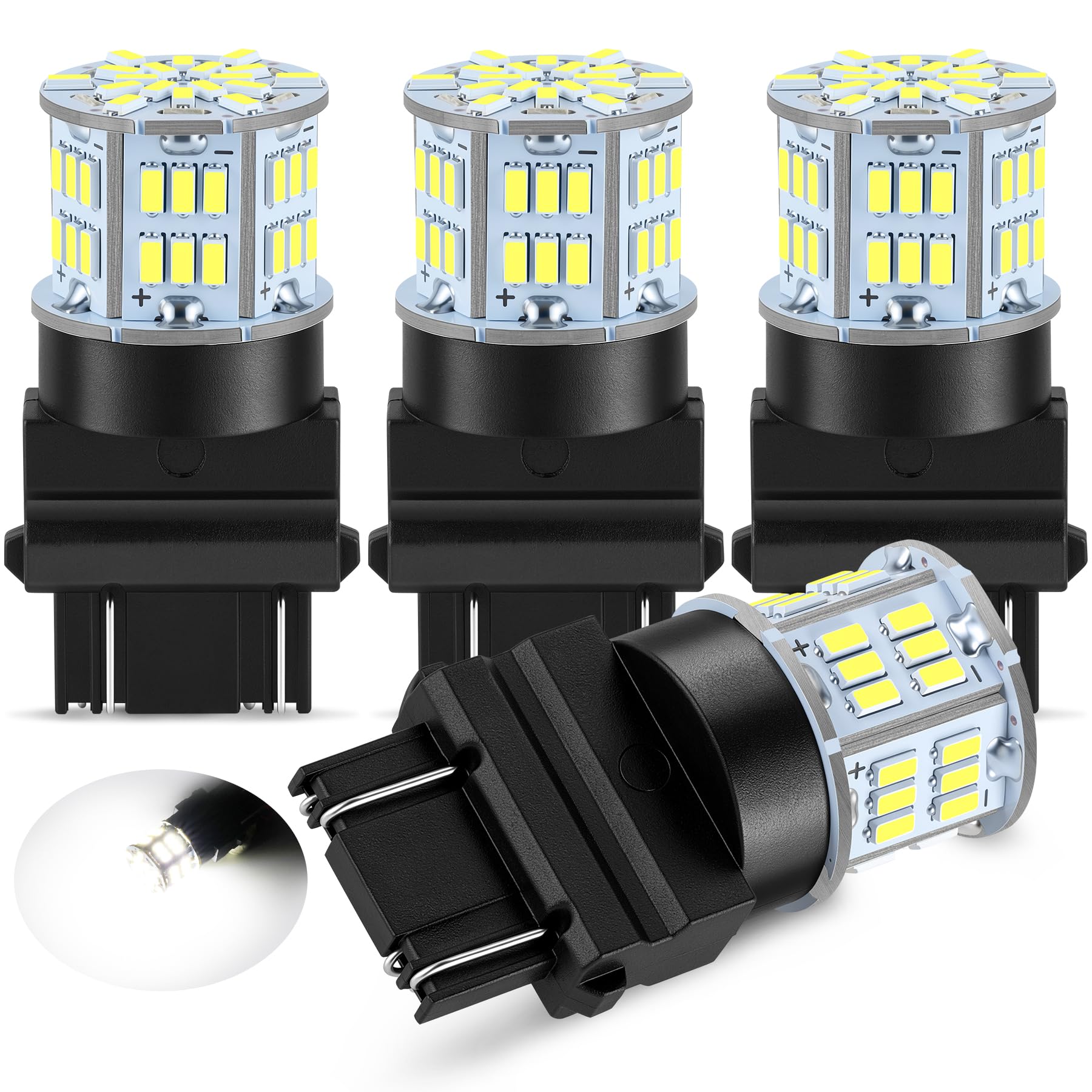 iFunyLED 4PCS 3157 LED Bulb Back Up Reverse Light 12V-24V Super Bright 3156 3056 3057 3047 4157 LED Replacement Light Kit Set for Car Back Up Reverse Tail Brake Turn Signal Lights - Xenon White