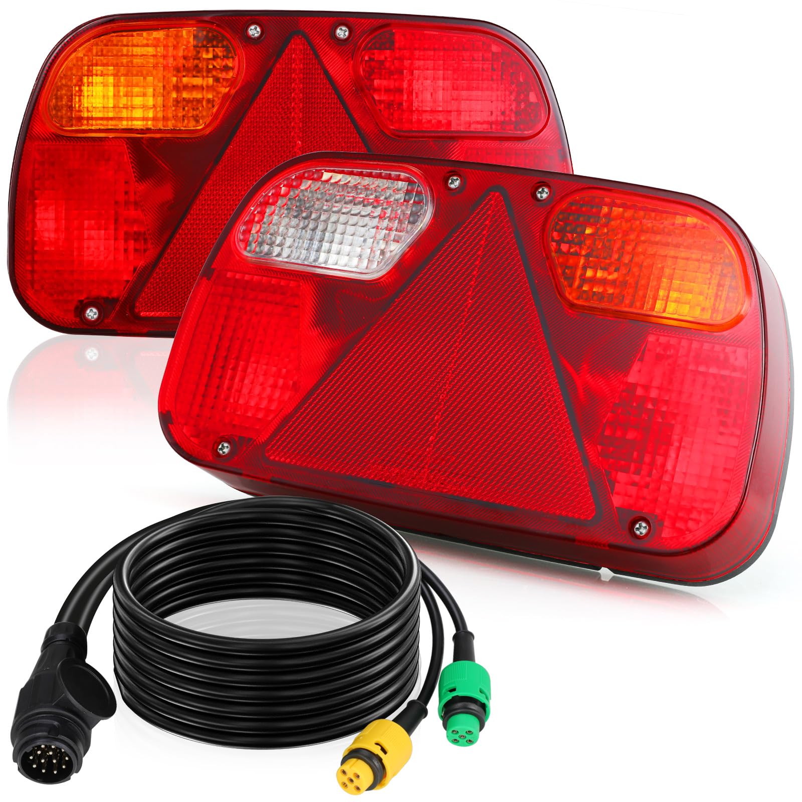 TLGREEN Anhänger Rückleuchten Set Rücklicht Anhänger Beleuchtung 13 polig 12V Anhängerbeleuchtung Rücklichter mit 7 Funktionen 2 * 5.5m Kabelsatz E-Geprüfte für PKW LKW Boot Wohnwagen Transporter