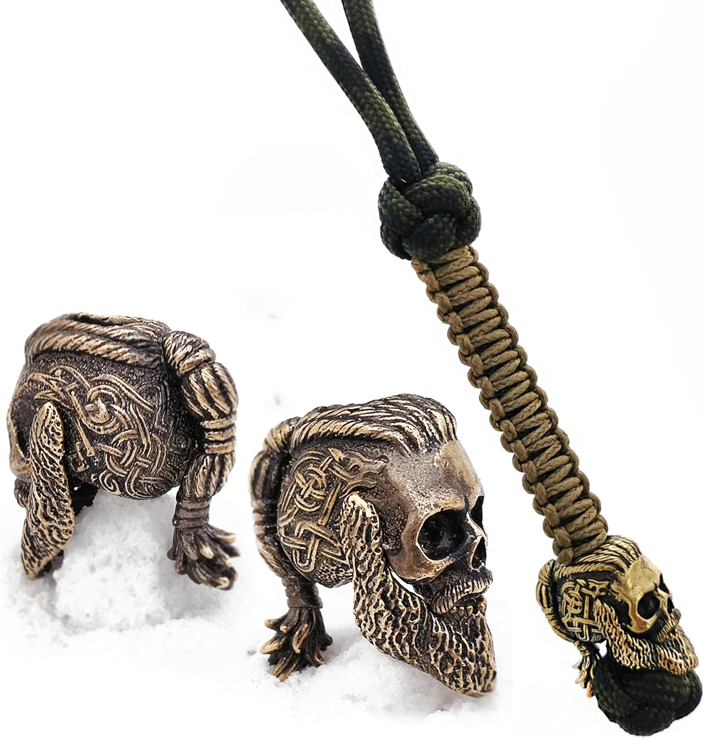 CooB EDC Paracord Knife Lanyard with Metal Paracord Bead Charm Celtic Skull Ragnar Lothbrok. Keychain Lanyards for Knives