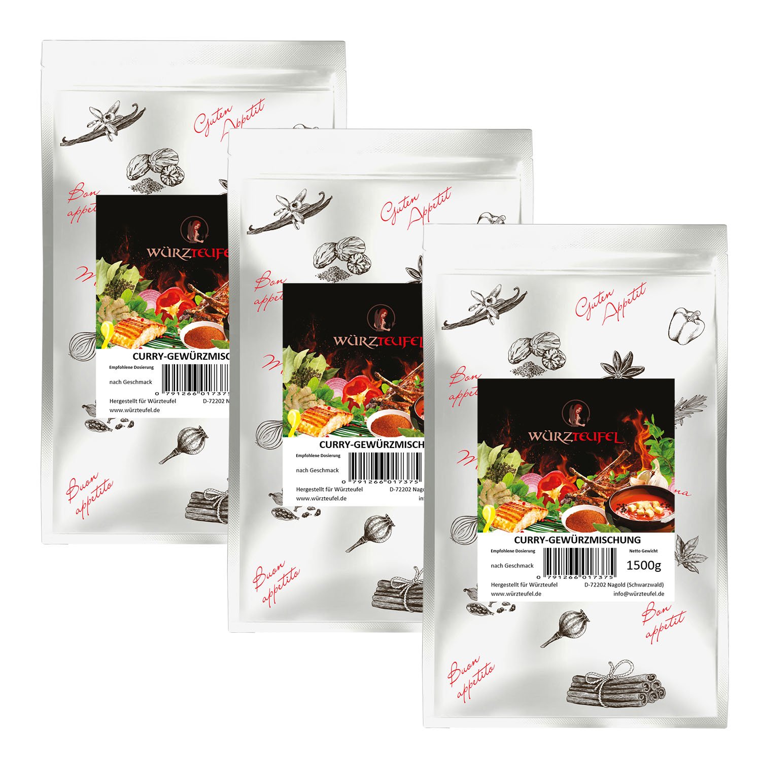 Curry - Gewürz. Currypulver. Masala - Gewürzzubereitung. Fruchtig-milde Gewürzspezialität aus Indien. 3 Beutel je 1500g. (4,5 KG)