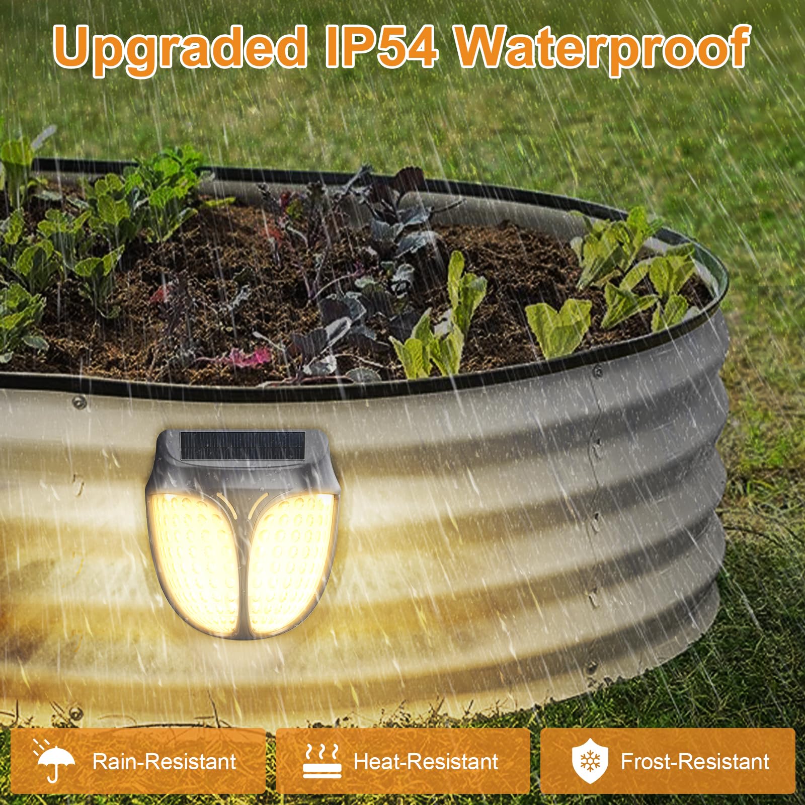 iThird Luci solari da giardino con sensori automatici magnetizzano saldamente ai letti, luce LED impermeabile IPX4, per patio e cortile, confezione da 4