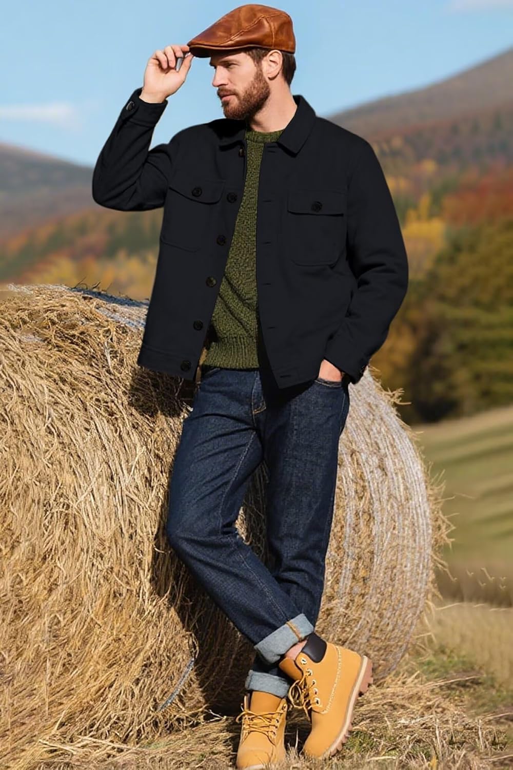 SANGTREE Men's Trucker Jacket Lightweight Jacket Cotton Casual Outerwear - Image 3