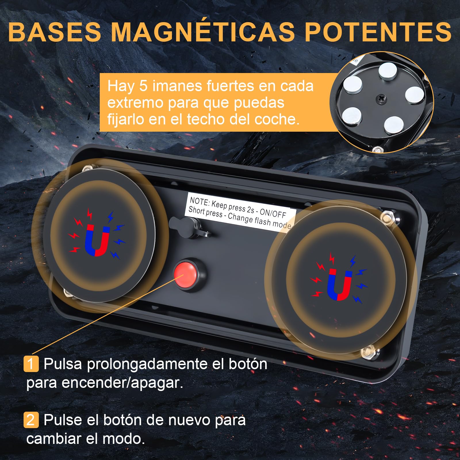 Dinfu LED faro giratorio batería, luz de advertencia amarillo 12V imán inalámbrico 12v luz amarilla led intermitente con 5 modos estroboscópicos intermitentes para coche camión tractor coche camión