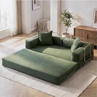GRUSIGN 78 Inch Convertible Sofa Bed, 5-in-1 Futon Sofa Bed Pull Out Couch, Boneless Couch Bed for Living Room, Corduroy Boneless Couches for Bedroom, Apartment, No Assembly Sleeper Sofa Bed, Green - Amazon product rated Grade A
