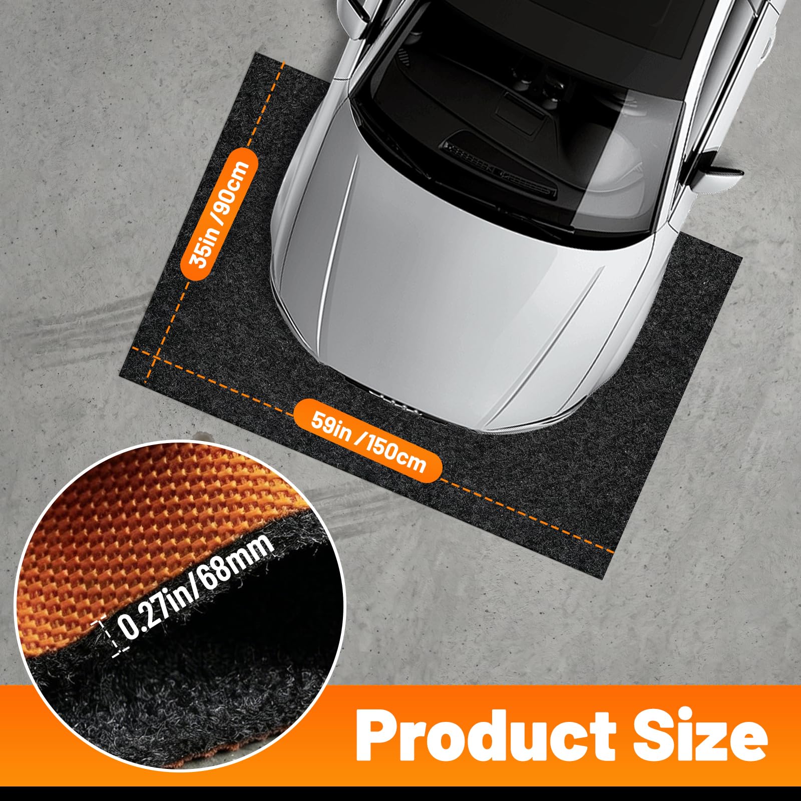 Öl Auffangmatte Garage 90x150cm - Schwerlast Ölmatte für Unter das Auto - Extra Dick Werkstattmatte 6mm mit Wasserdichter Gummiseite - Vielseitige Garagen Bodenmatte Waschbar und Langlebig