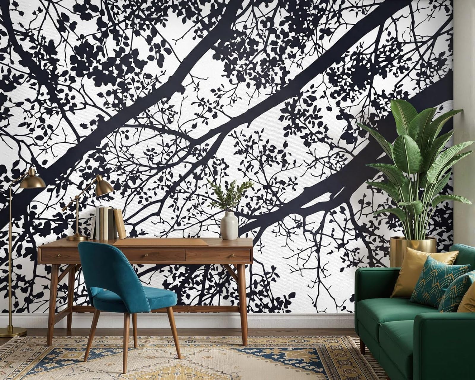 Hgjdjhnf 3D Mural Photo Mural - Wallpaper Black White Tree Branches And Branches Modern Nature Modern Wall Living Room Bedroom Children's Room Wall Decoration Motif,200Cmx140cm Poster - Wall Sticker - Frameless Pic
