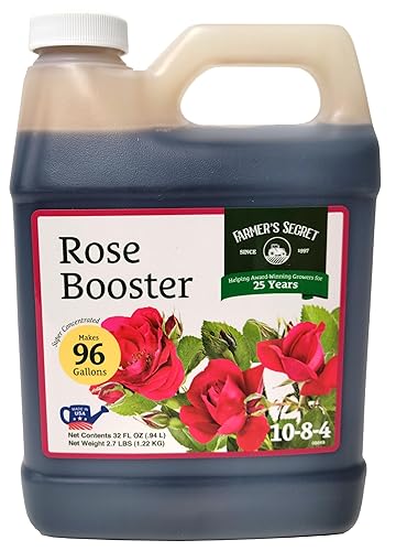 Farmer's Secret Fertilizante Rose Booster (32 onzas)  Súper concentrado  Formulado para todo tipo de rosas a lo largo del ciclo de vida  Fomenta un