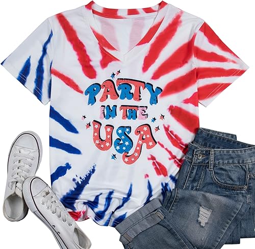 Miniatura 5 de Camiseta de manga corta para mujer, diseño patriótico para el Día de la Independencia del 4 de julio