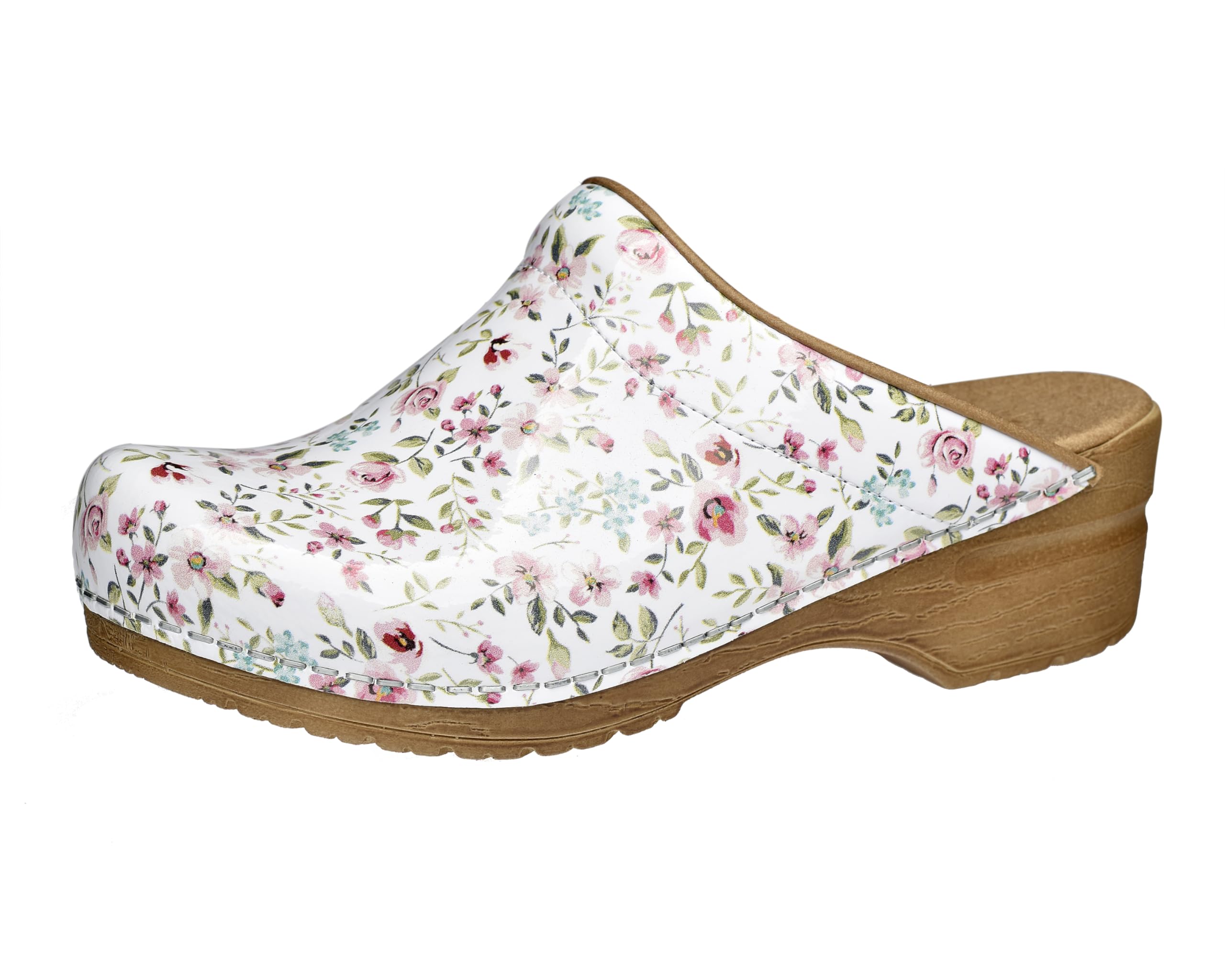 Sanita Illo Open Clog, Patent Leather, Original Handmade, Flexible Leather Clogs for Women, Anatomically Shaped Foot Bed with Soft Foam