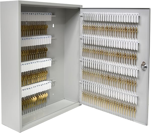 BankSupplies STEELMASTER Key Holder Cabinet - 200-Key Cabinet - 200 Easy-to-Write-On Key Tags - Piano Hinged Door - Stan