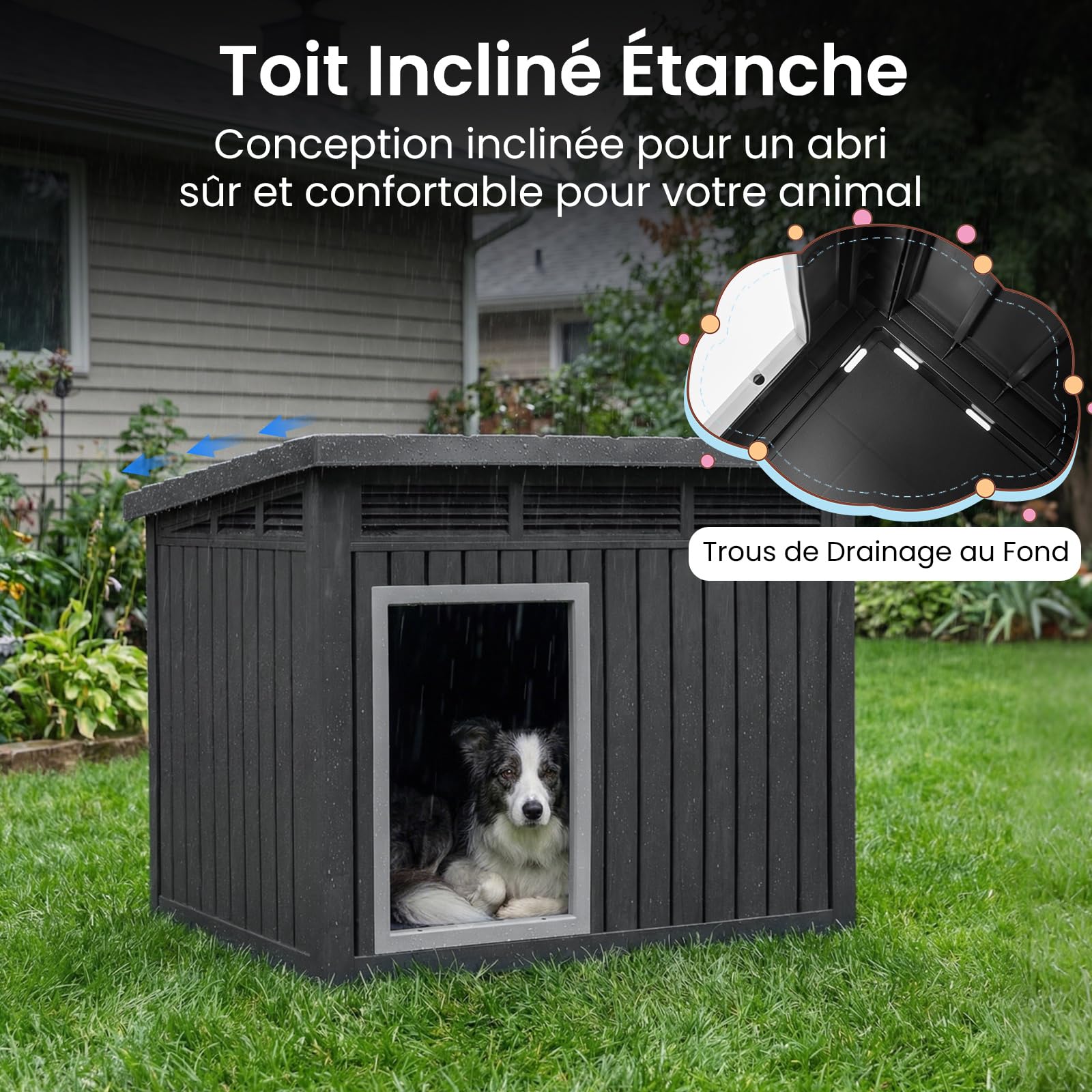 COSTWAY Chenil pour Chien Exterieur Interieur, PP, Toit Incliné Relevable, Fenêtres à Persiennes Ventilées, 81 x 64 x 61 cm