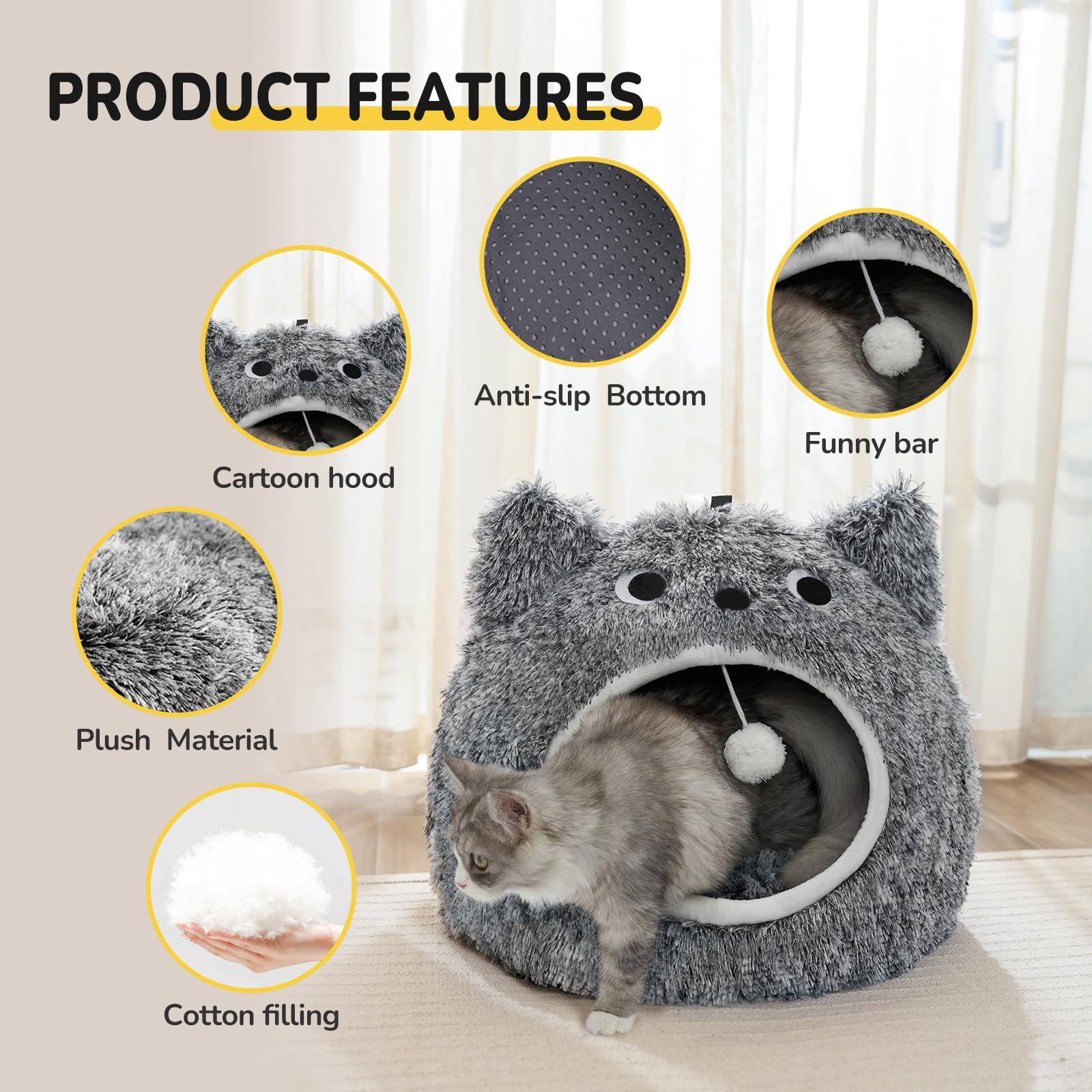 CATISM Cat Cave Bed - Washable Sleeping Place for Cats Plush Pet Cat Pillow House Cushion Fluffy Kitten Puppy Cuddly Bed Pet Bed - Image 2