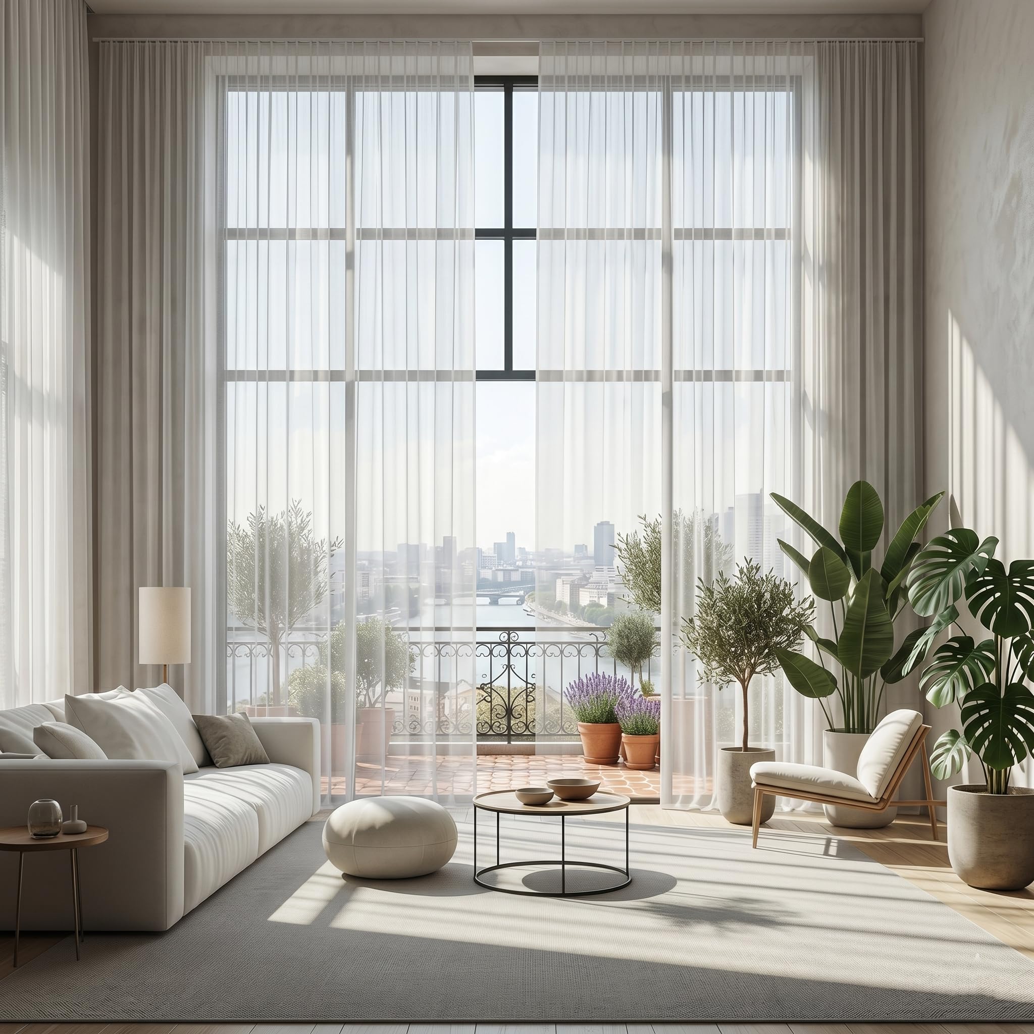Generisch Weiße Voile-Gardine mit Kräuselband und Bleibandabschluss, Halbtransparenter Fertigstore, Lichtdurchlässiger Tüllvorhang für Wohnzimmer, Schlafzimmer und Küche (HxB 245x300 cm)