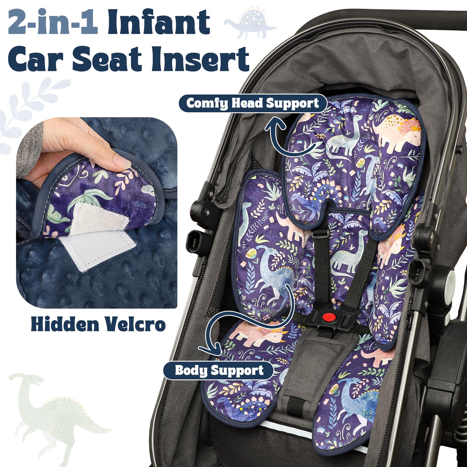Pea Pod - Asiento de coche para bebé 2 en 1, soporte para la cabeza y el cuerpo para recién nacido, reversible, 3 capas, cálido, para asiento de coche prematuro, cojín para cochecito, reposacabezas