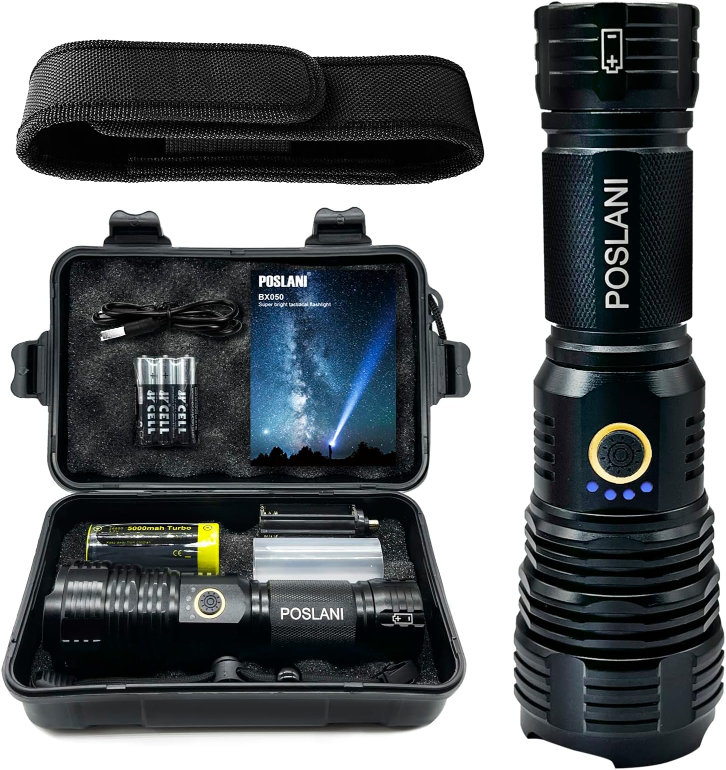 flashlights LED high lumens Rechargeable, Extremely Bright 50000 lumens Flashlight, IPX67 Water Resistant, 5 Light Modes, zoomable Tactical Flashlight for Emergency Camping Gift