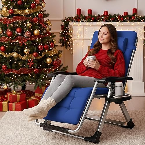 Miniatura 2 de ABORON - Silla de gravedad cero, prémium, reclinable, plegable, ajustable y resistente, con bandeja, reposacabezas, cojín removible, para descansar