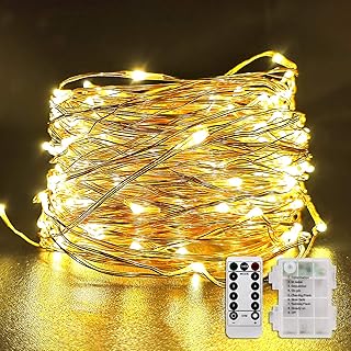 66Ft 200 LEDs Fairy String Lights Battery Operated Outdoor Waterproof 8 Modes Dimmable Remote Control Christmas Decor Lights Copper Wire Firefly Lights for Bedroom Party Patio Wedding