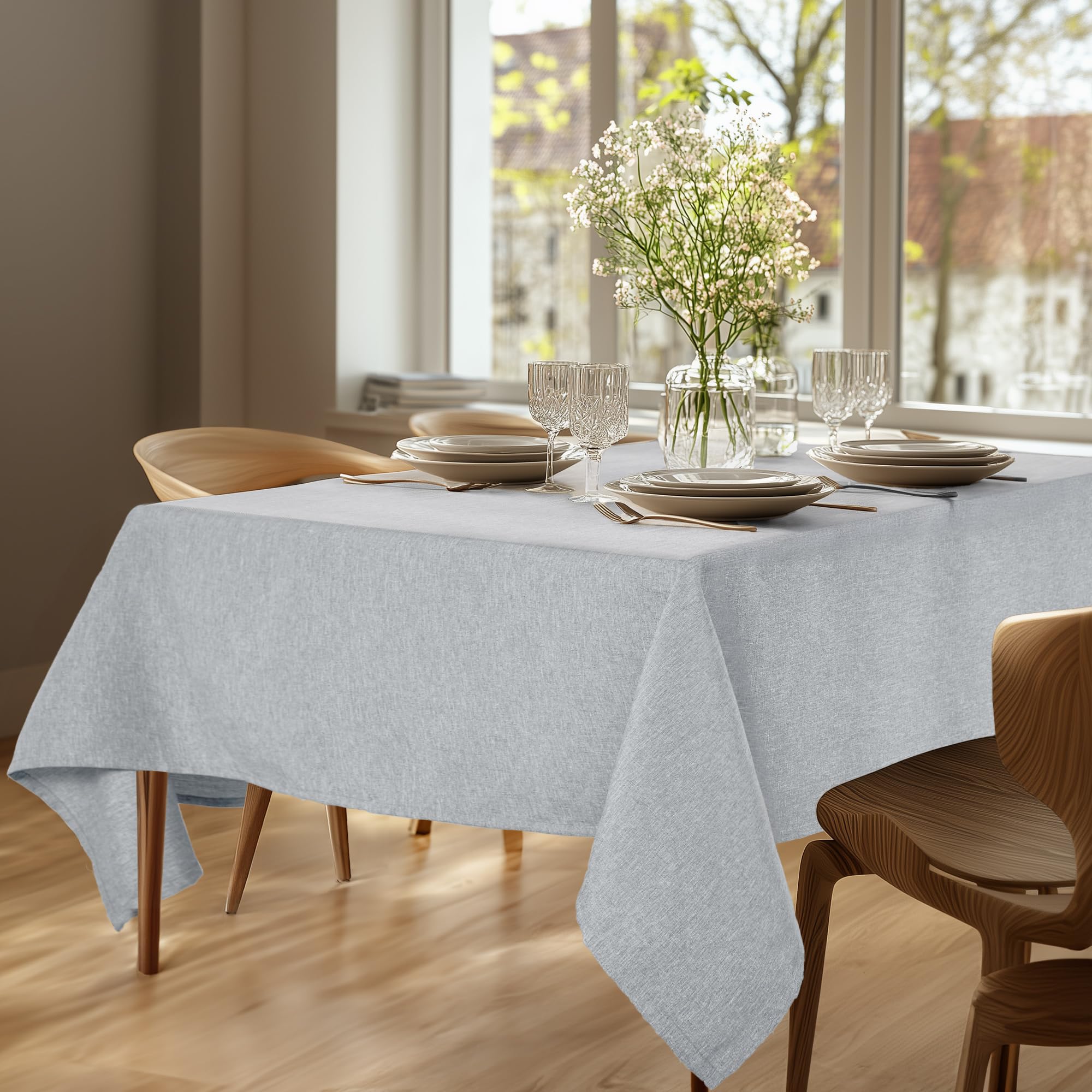 Deconovo Tischdecke, wasserabweisend, schmutzabweisend, rechteckig, Leineneffekt