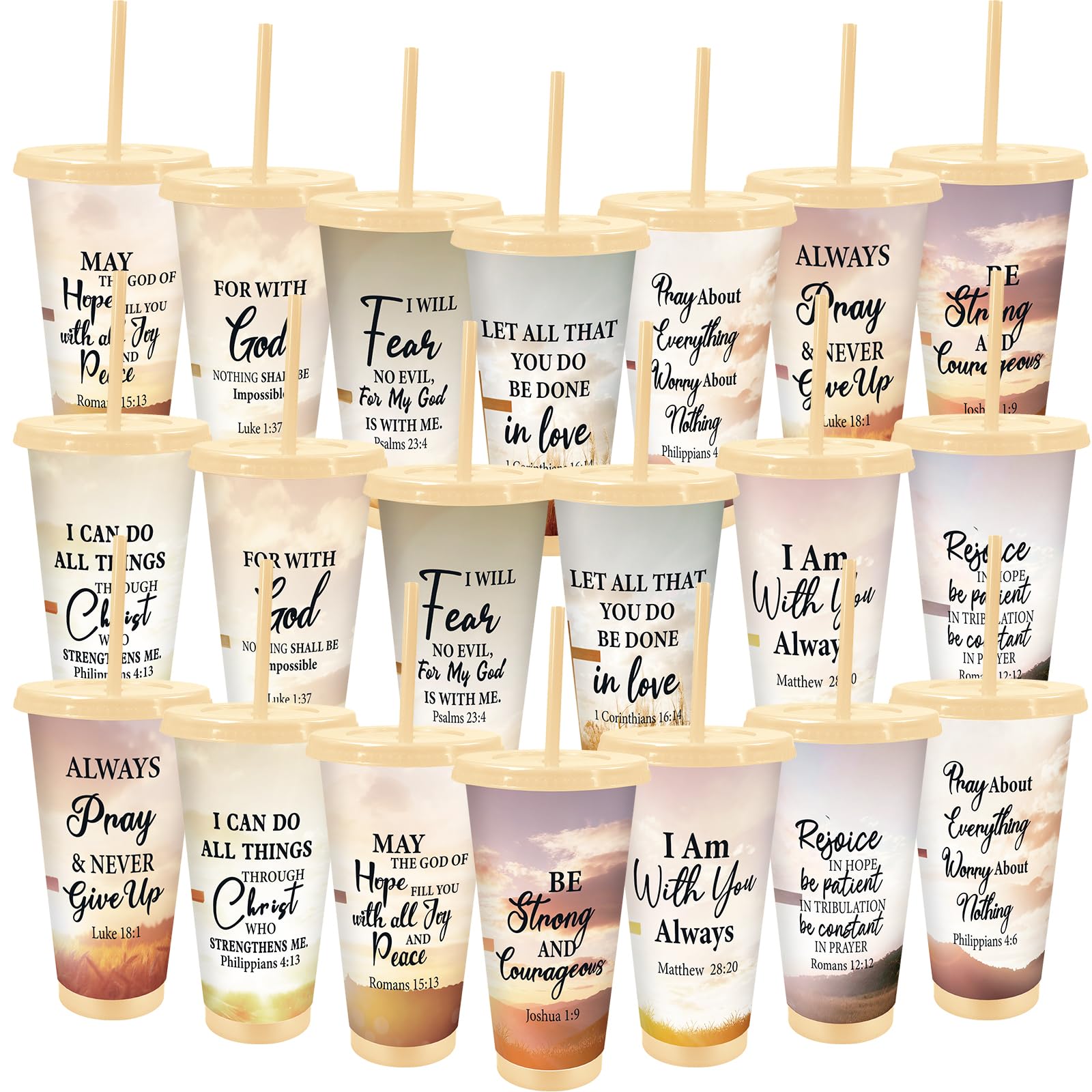 Xaztr 20 Pack Christian Tumbler Cups with Lids, 710ml Reusable Plastic Cups