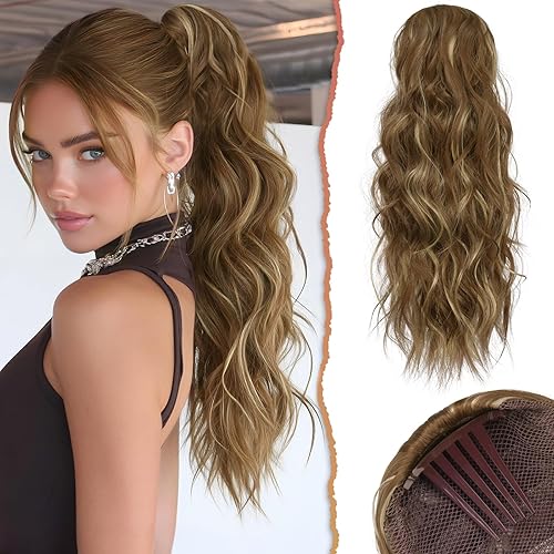 SOFEIYAN Drawstring Ponytail Extension 24 Inch Wavy Curly Clip on