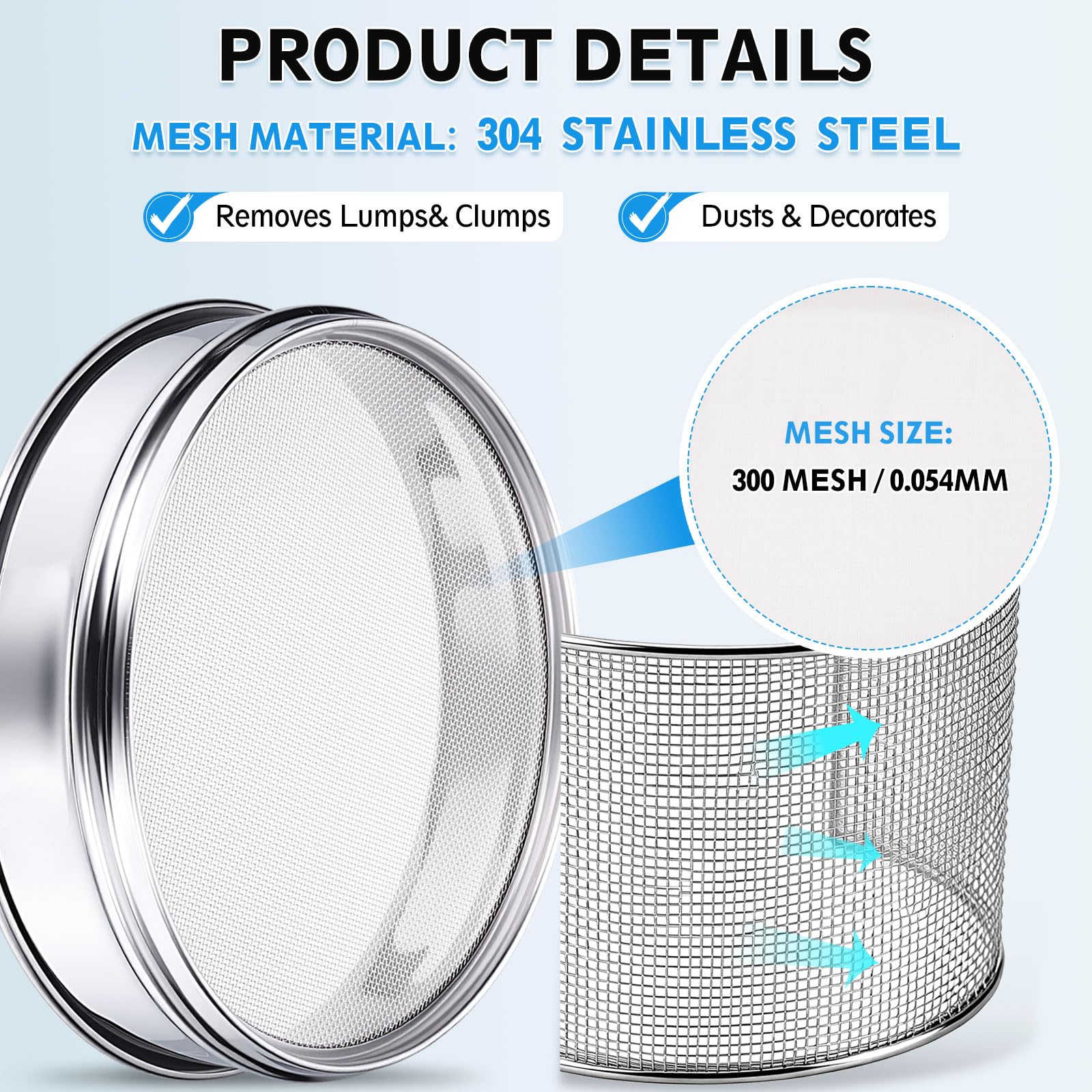 PATIKIL Tamis De 300 Mailles (0.054mm), Diamètre 7.9"(20cm) Toile De Tamisage 304 Acier Inoxydable Maille Fine Tamis Pour Industriel Maison Tamisage Sol Sec Cribles Hash