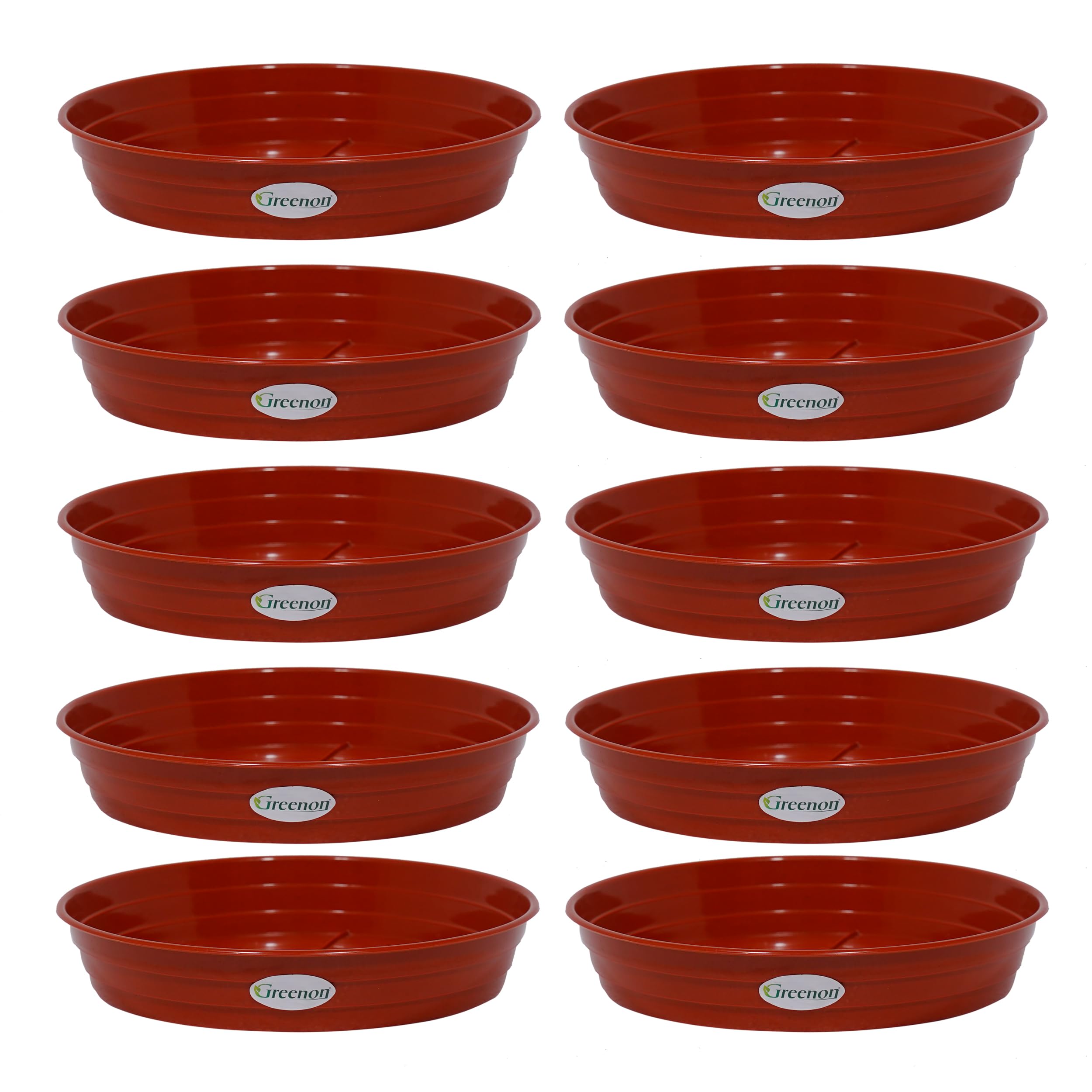 GREENON® 8 inch Plant Saucer | Pack of 10 | Brown | Heavy Duty Gamla Dripping Plate,Tray | Saucer High Sides Help Retain Excess Water | Suitable for Indoor and Outdoor Balcony Garden (B0CRBLYHFD) Amazon Price History, Amazon Price Tracker